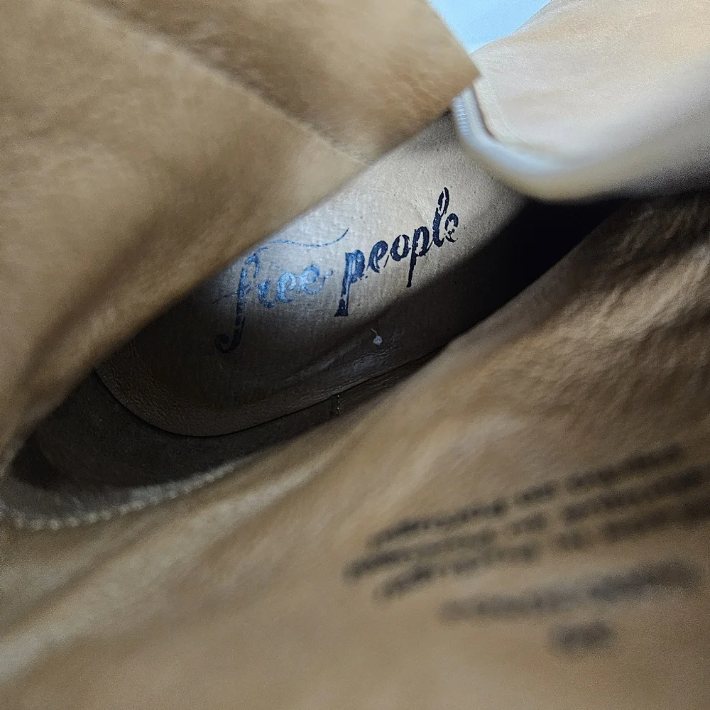 Free People Leather Mid Calf Block Heel Booties Women’s Size 39 Sienna Brown - Picture 10 of 16